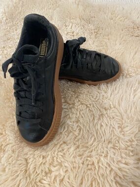 Puma Black Leather Sneakers with Brown Gum Sole